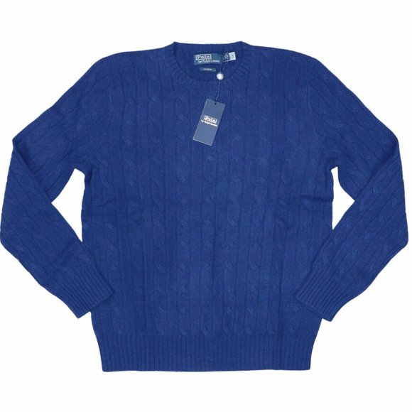 NEW $498 Polo Ralph Lauren The Iconic Cable-Knit Cashmere Sweater!  Royal Blue - Picture 2 of 6